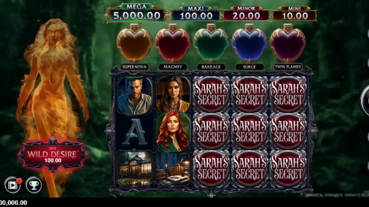 Tampilan visual slot Immortal Romance Sarah’s Secret dengan nuansa gotik dan misterius